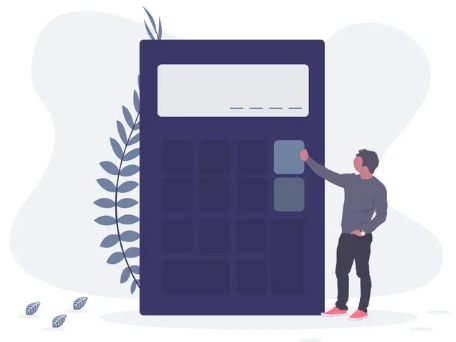 Man with giant calculator